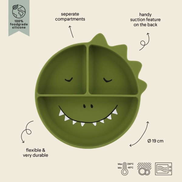 Assiette avec ventouse en silicone et compartiments Mr Dino - Trixie