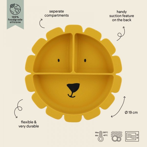 Assiette avec ventouse en silicone et compartiments Mr Lion - Trixie